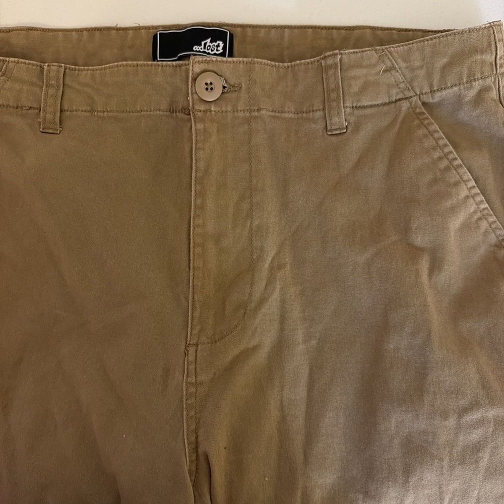 Lost Enterprises Mens Khaki Stretch Chino Pants Elastic Waist Tan 34x30